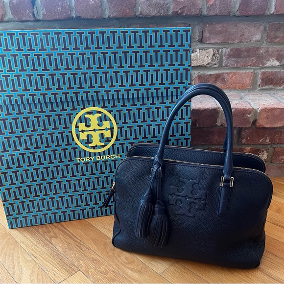 Tory Burch Handbags - Tory Burch Navy Thea Triple-Zip Satchel
